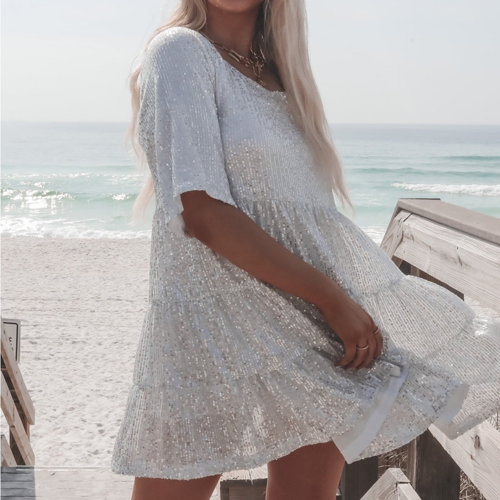 Amazing Lace Champagne Sequin Baby Doll Dress eras tour outfit